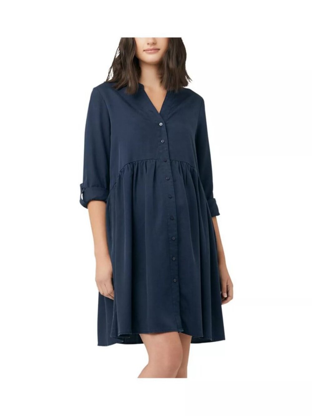 Ripe Maternity Demi Tencel Shirt Dress Navy Size L Breastfeeding Friendly